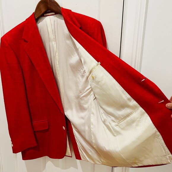 Alan Lebow for Hartz Mens Silk Woven Knit Buttoned RED Blazer Sport Coat Size 44 - Picture 8 of 16